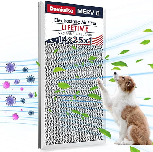14x25x1 Electrostatic Air Filter, 8 Stage Washable Aluminum AC/HVAC Furnace by Demiwise