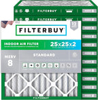 Filterbuy 25x25x2 Air Filter MERV 8 Essential Dust & Allergy Defense, by Filterbuy