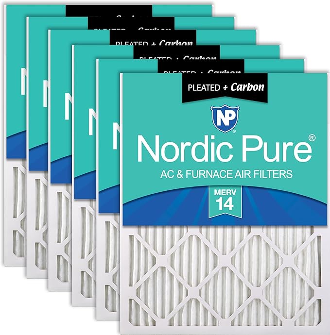 Nordic Pure 16x25x1 Pleated Air Filters MERV 14 Plus Carbon 6 Pack by NordicPure