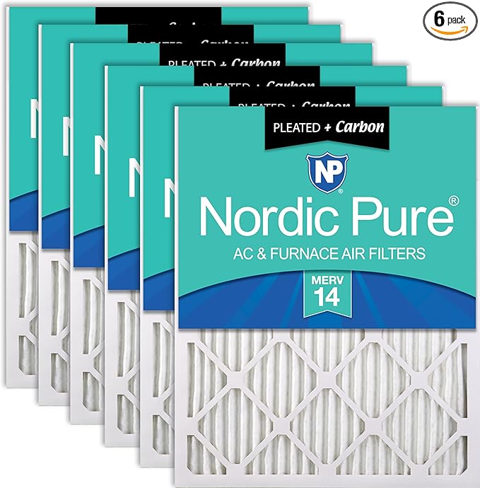 Nordic Pure 18x24x1 Pleated Air Filters MERV 14 Plus Carbon 6 Pack by NordicPure