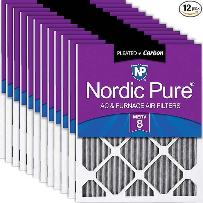 Nordic Pure 20x25x1 Furnace Air Filters MERV 8 Pleated Plus Carbon 12 Pack by NordicPure