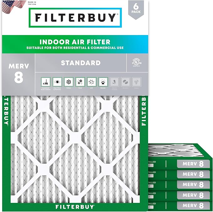 Filterbuy 10x16x1 Air Filter MERV 8 Essential Dust & Allergy Defense, by Filterbuy
