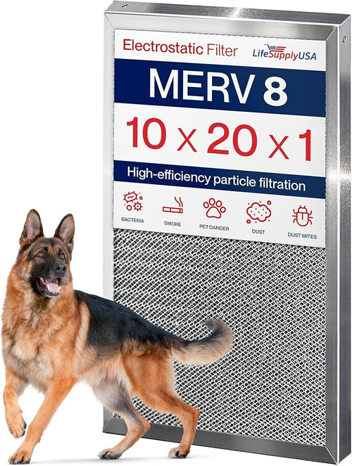 10x20x1 Electrostatic Air Filter, MERV 8, Reusable Furnace AC/HVAC Filter by LifeSupplyUSA
