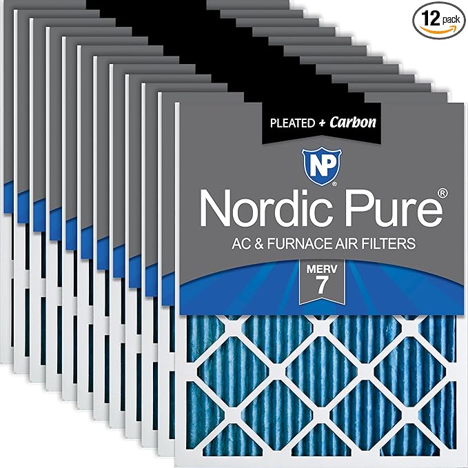 Nordic Pure 20x25x1 Pleated Air Filters MERV 7 Plus Carbon 12 Pack by NordicPure