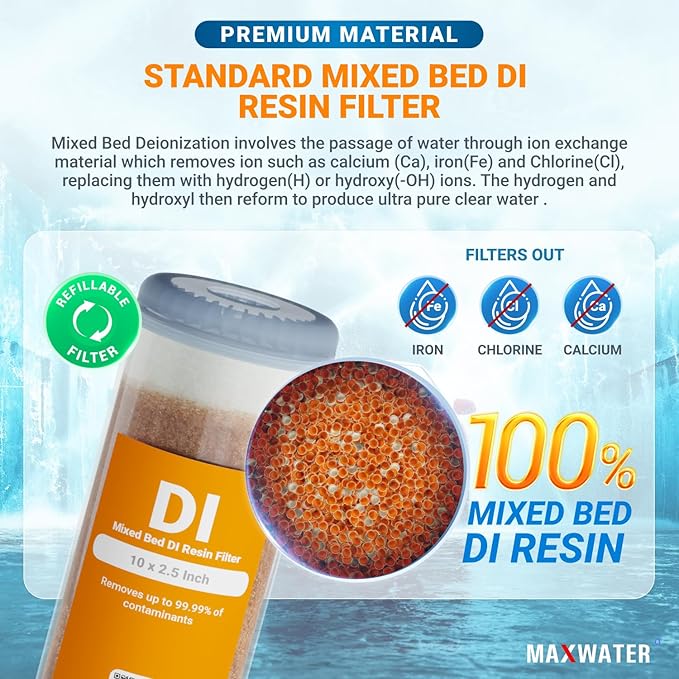 Refillable Mixed Bed DI Resin Filter Cartridge Fits most wide style 3" openings - Image 3