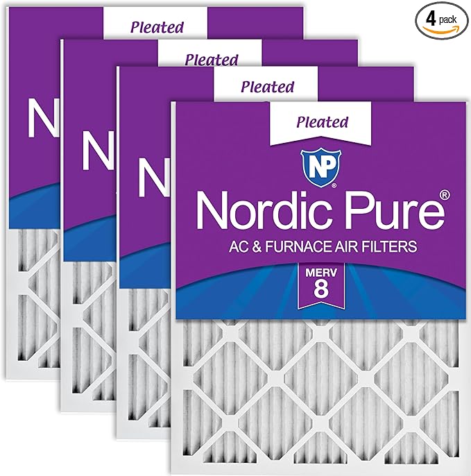 Nordic Pure 25x25x1 Pleated MERV 8 Air Filters 4 Pack by NordicPure