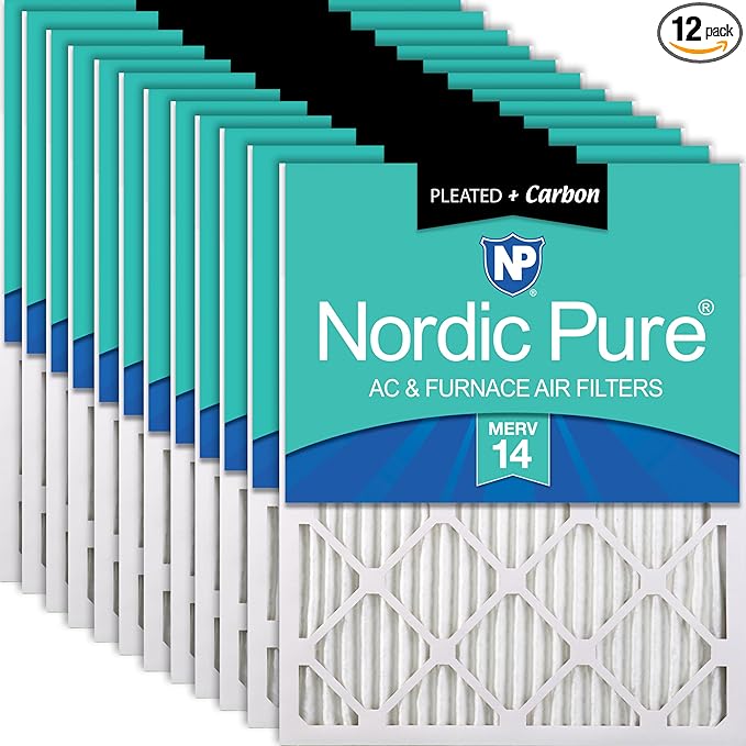 Nordic Pure 20x25x1 Pleated Air Filters MERV 14 Plus Carbon 12 Pack by NordicPure
