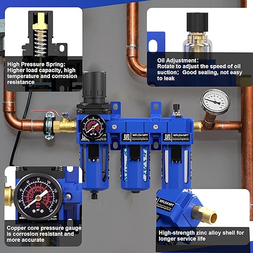NEWPO 1/2'' NPT Compressed Air Filter Regulator Lubricator Combo - Image 6