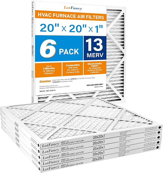 LotFancy 20x20x1 Air Filter MERV 13 6-Pack, Electrostatic Pleated HVAC Furnace by LotFancy