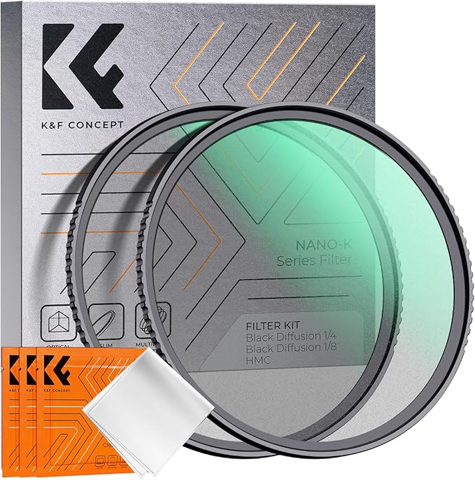 K&F CONCEPT 62mm Black Diffusion 1/4 & 1/8 Filters Kit Mist Cinematic Effect by KFCONCEPT