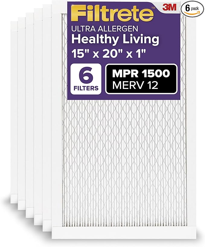 Filtrete 15x20x1 AC Furnace Air Filter, MERV 12, MPR 1500, CERTIFIED asthma & by Filtrete