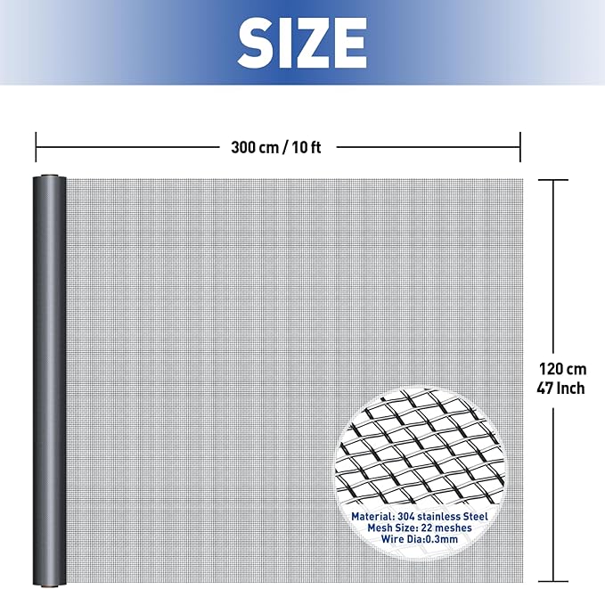 MAGZO 304 Stainless Steel Mesh Screen Roll 47in x 10ft - Image 2