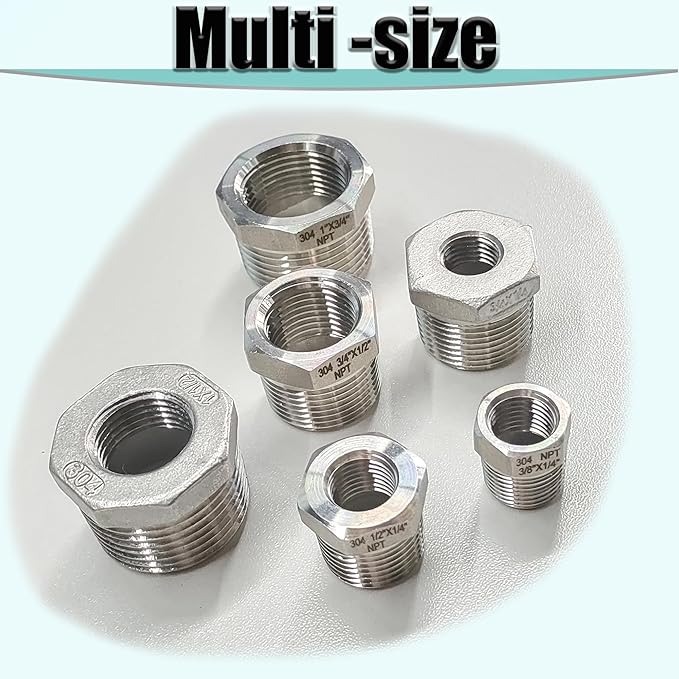 1/2" NPT Male to 3/8" NPT Female Hex Bushing Reducer, 304 Stainless Steel NPT - Image 8