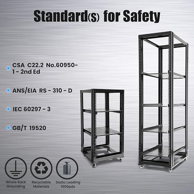 Raising Electronics Server Rack Open Frame Rack 4 Post 19 inch Adjustable - Image 6