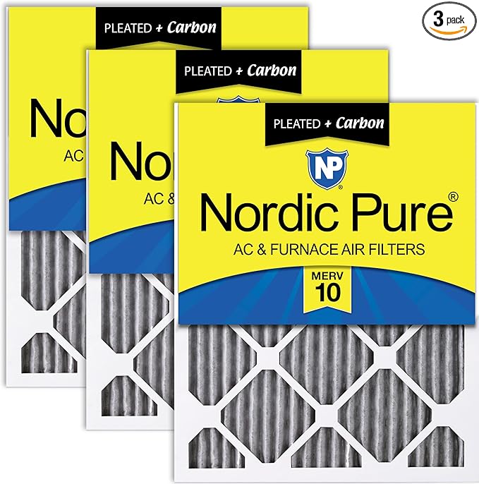 Nordic Pure 16x25x1 Furnace Air Filters MERV 10 Pleated Plus Carbon 3 Pack by NordicPure