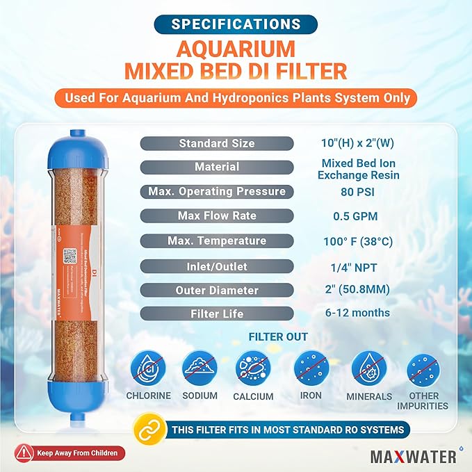 Mixed Bed Ion Exchange Aquarium Filter Resin 0 PPM RO DI Refillable Housing - Image 2