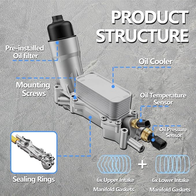 Aluminum Oil Filter Housing Engine Oil Cooler Compatible - Image 7
