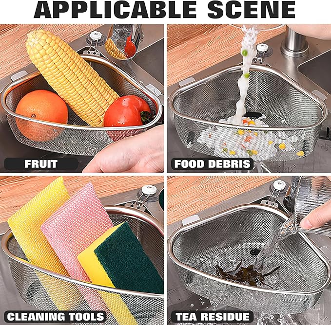 Hemoton Triangle Corner Sink Strainer Basket 8.46X6.10X2.95In Kitchen Drain - Image 7