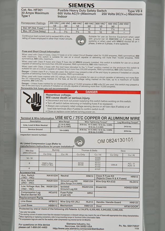Siemens 30-Amp 3 Pole 600-volt Fused Heavy Duty Safety Switches and iPower 6 - Image 4