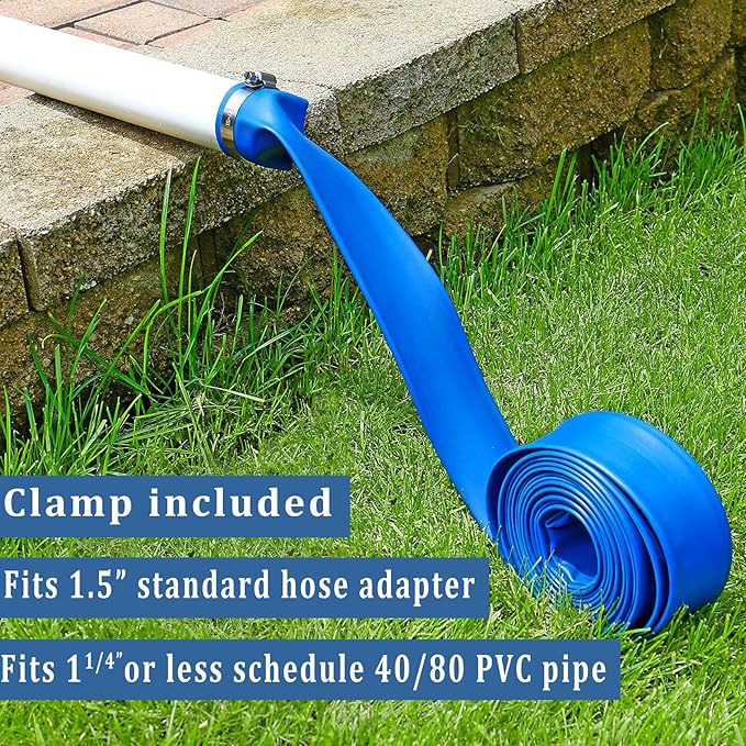 Pool Backwash Hose 1 1/2 inch × 100 ft Thicken Blue Water Discharge Pipe Lay - Image 4