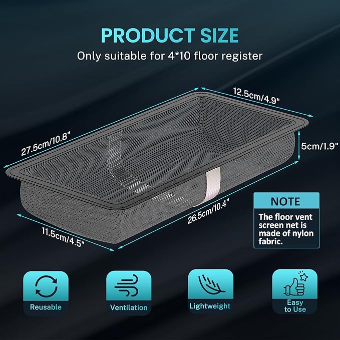 6 Pack Floor Register Cover Trap, HG Power 4 x 10 Inch Floor Vent Screen Net - Image 3
