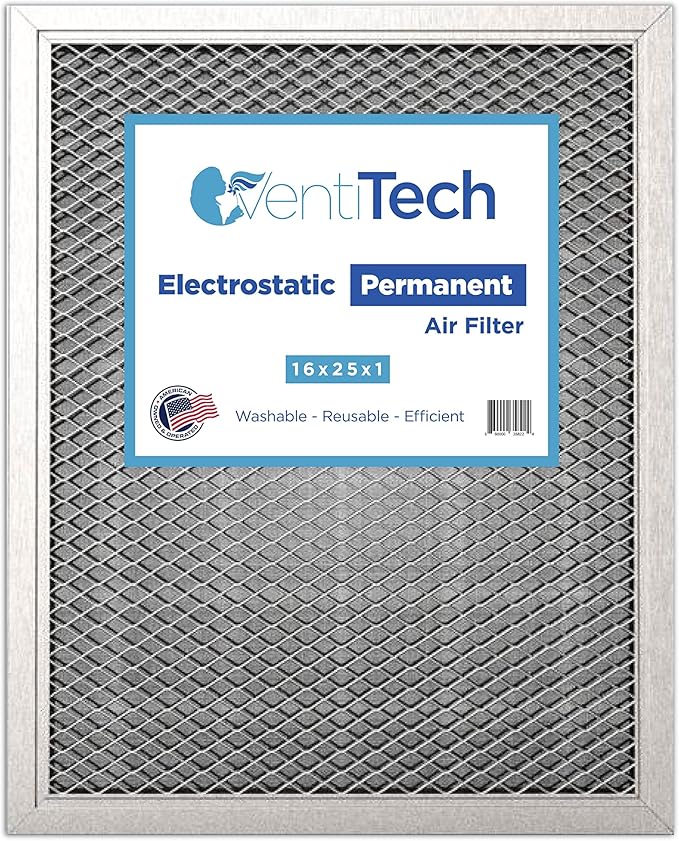 16x25x1 Washable Electrostatic Air Filter. Reusable HVAC & Furnace Air Filter by VentiTech