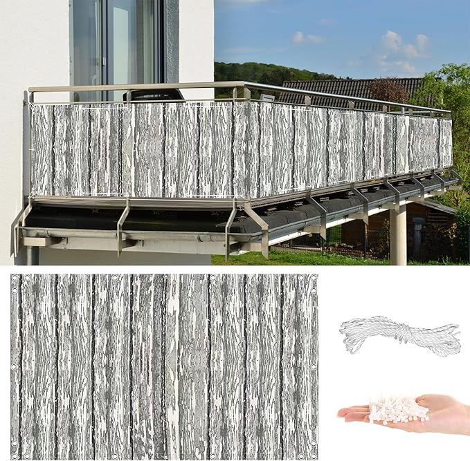 Privacy Screen 1.6' x 16.4' UV Protection 96% Balcony Privacy, Includes Cable by AYLFBFU