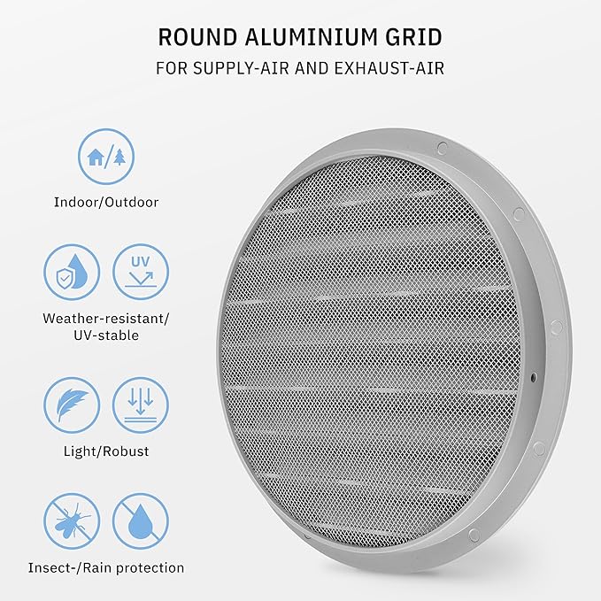 calimaero® WSGG 8" Inch Gray Round Metal Air Vent Grill Cover Flat Louver - Image 3