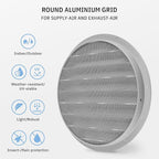 calimaero® WSGG 8" Inch Gray Round Metal Air Vent Grill Cover Flat Louver - Image 3